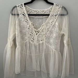 White Mesh Boho Blouse